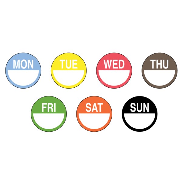Dissolvable DaySpot Set - Monday thru Sunday 2 circle Assorted, PK7